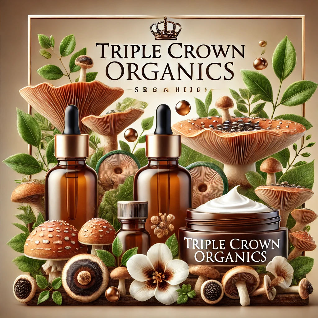 Triple Crown Organics all natural mushroom based skincare lineup