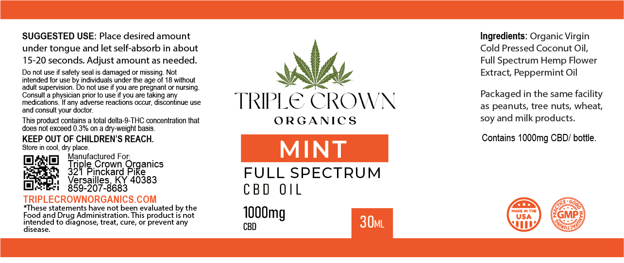 CBD Oil Tincture - Mint - Triple Crown Organics