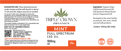 CBD Oil Tincture - Mint - Triple Crown Organics